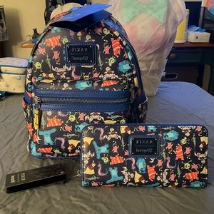 Disney Pixar Loungefly Monsters Inc Characters Backpack & Wallet Set